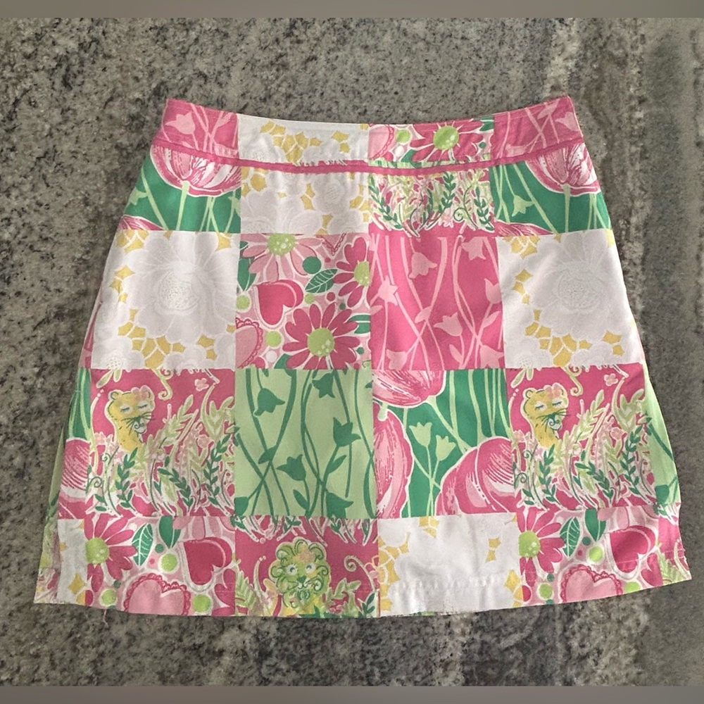 Lilly Pulitzer Womens A-Line Skirt Sz 6 Pink Green Patchwork White Tag Vintage